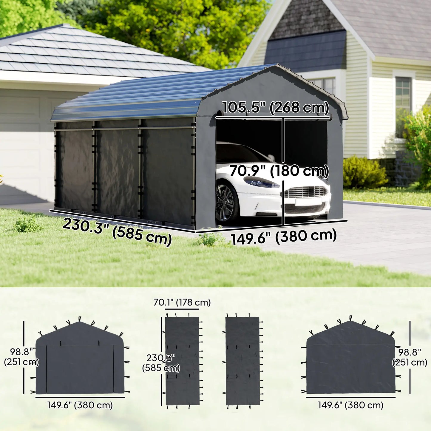 Replacement Canopy Cover Sidewalls, 12' x 20', UPF50+ Waterproof, Dark Grey Car Shelters at Gallery Canada