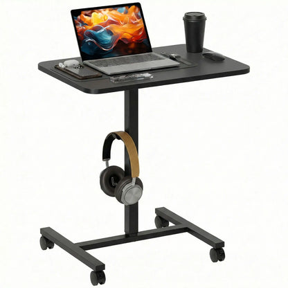 Height Adjustable Standing Desk, Pneumatic Sit Stand Desk, Black Wood Grain, Black Office Desks & Work Stations Black Wood Grain at Gallery Canada