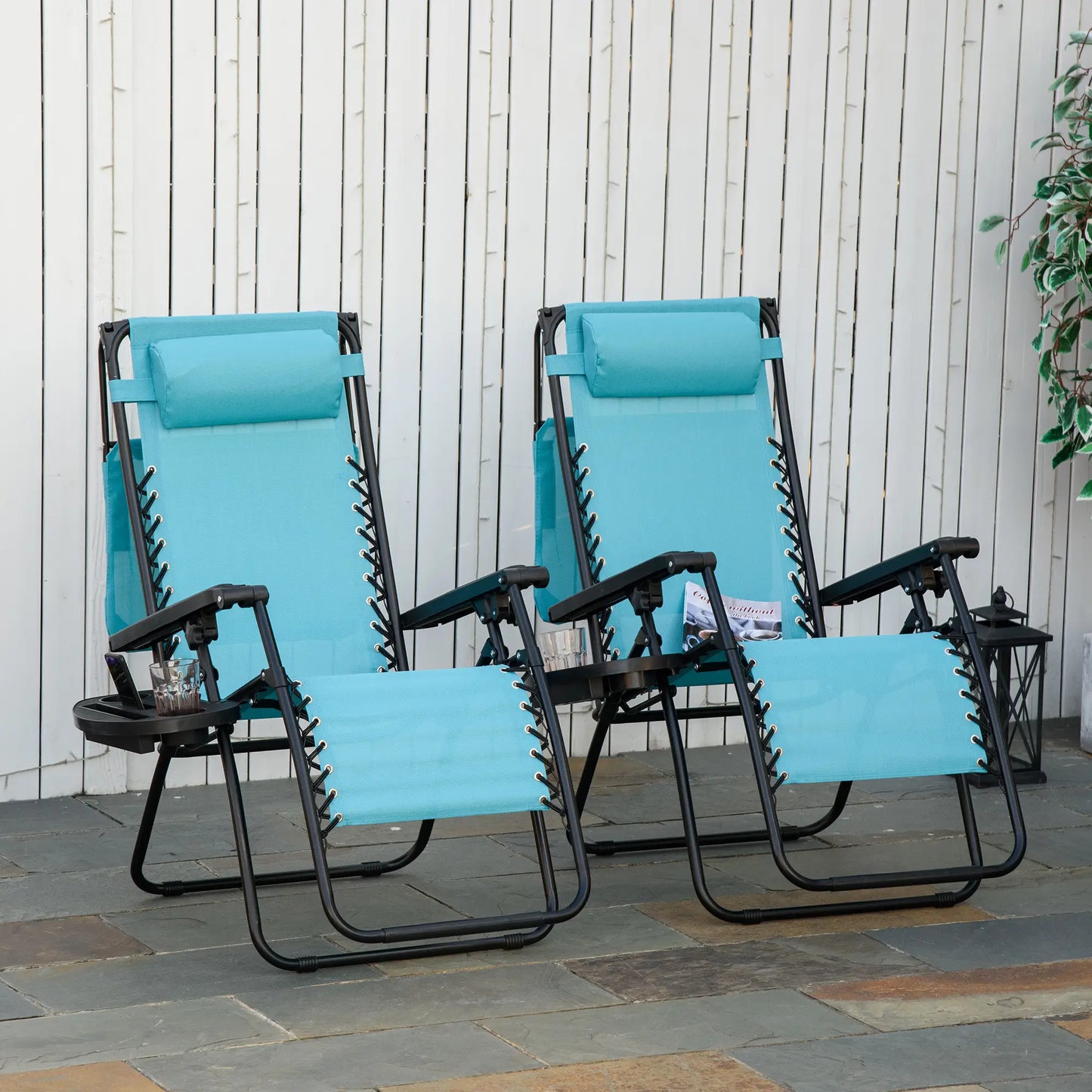 Foldable Lounge Chair with Canopy, Outdoor Zero Gravity Chair, Sky Blue Lounger Chairs at Gallery Canada