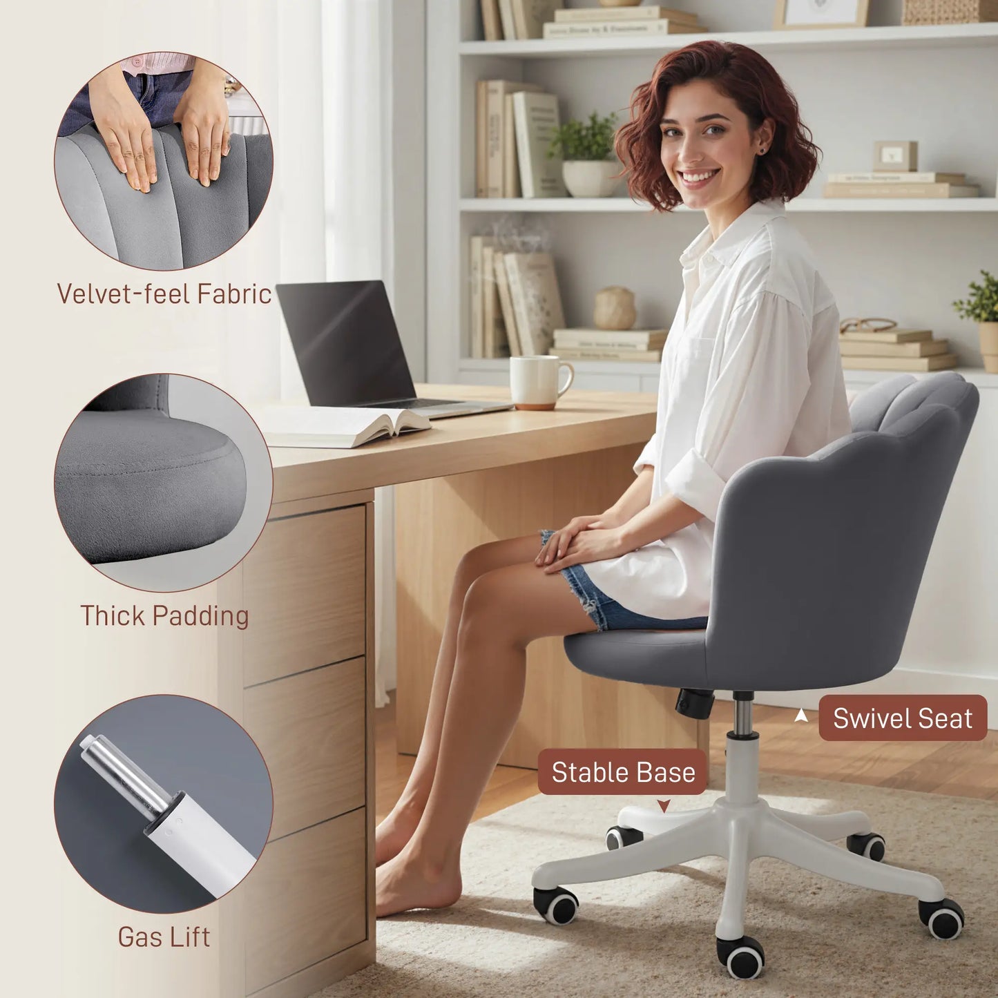 Armless Swivel Desk Chair, Adjustable Height, Backrest, Tilt Function, Grey Task Chairs at Gallery Canada
