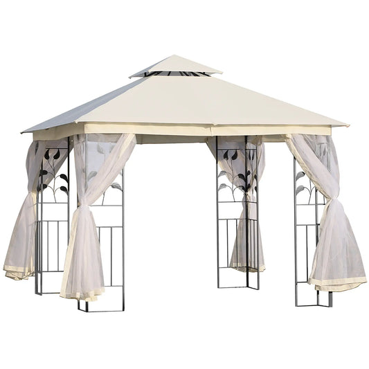 10'x10' Steel Patio Gazebo, Soft-Top, 2-Tier Polyester Roof, White Gazebos White, Black at Gallery Canada