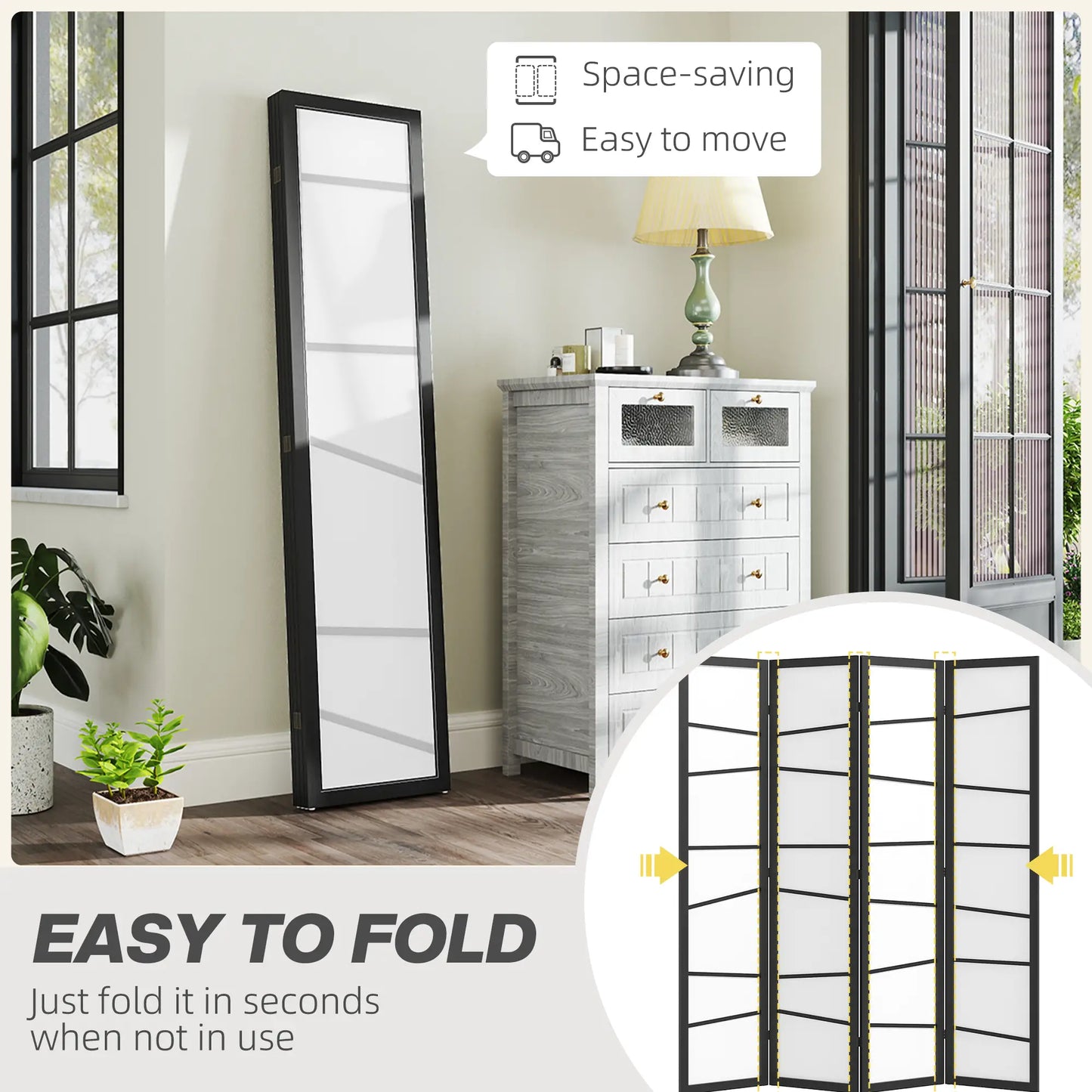 5.6ft Folding Room Divider, 4 Panel Wood Frame, White Room Dividers at Gallery Canada