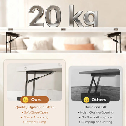 Table basse relevable avec rangement, blanche
