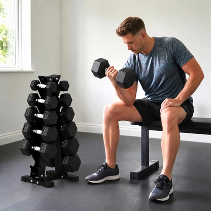Ensemble d'haltères hexagonaux avec support vertical, 210 lb