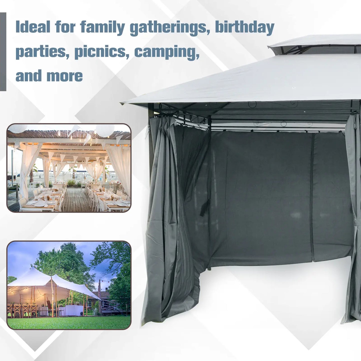 13'L x 10'W x 8.7'H Patio Gazebo, 2-Tiers Garden Canopy, Grey Gazebos at Gallery Canada