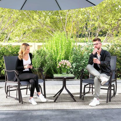 3 Piece Patio Glider Set, Breathable Mesh Seat, Glass Top Table, Grey Outdoor Gliders at Gallery Canada