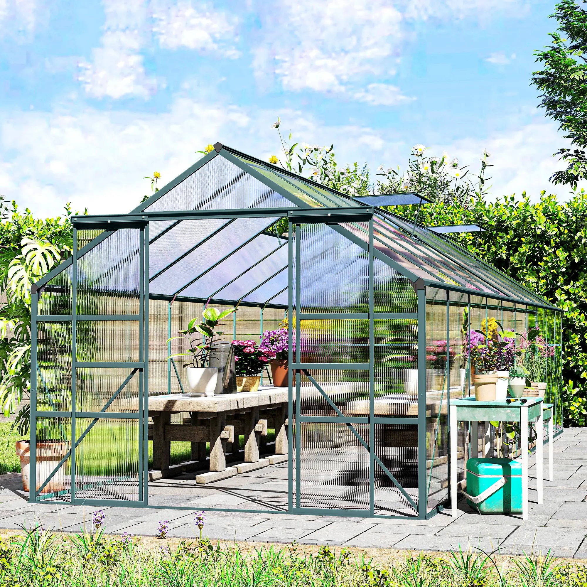 Aluminum Greenhouse, Polycarbonate Walk-In, 20' x 8', Green Walk In Greenhouses at Gallery Canada