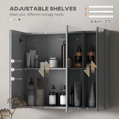 28" x 24" Wall Mounted Mirror Cabinet, 3 Doors, Adjustable Shelves, Grey Mirror Medicine Cabinets at Gallery Canada