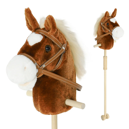 Unicorn Stick Horse, Plush Hobby Horse with Wood Wheels, Neighing Sounds, Brown Rocking Horses Brown at Gallery Canada