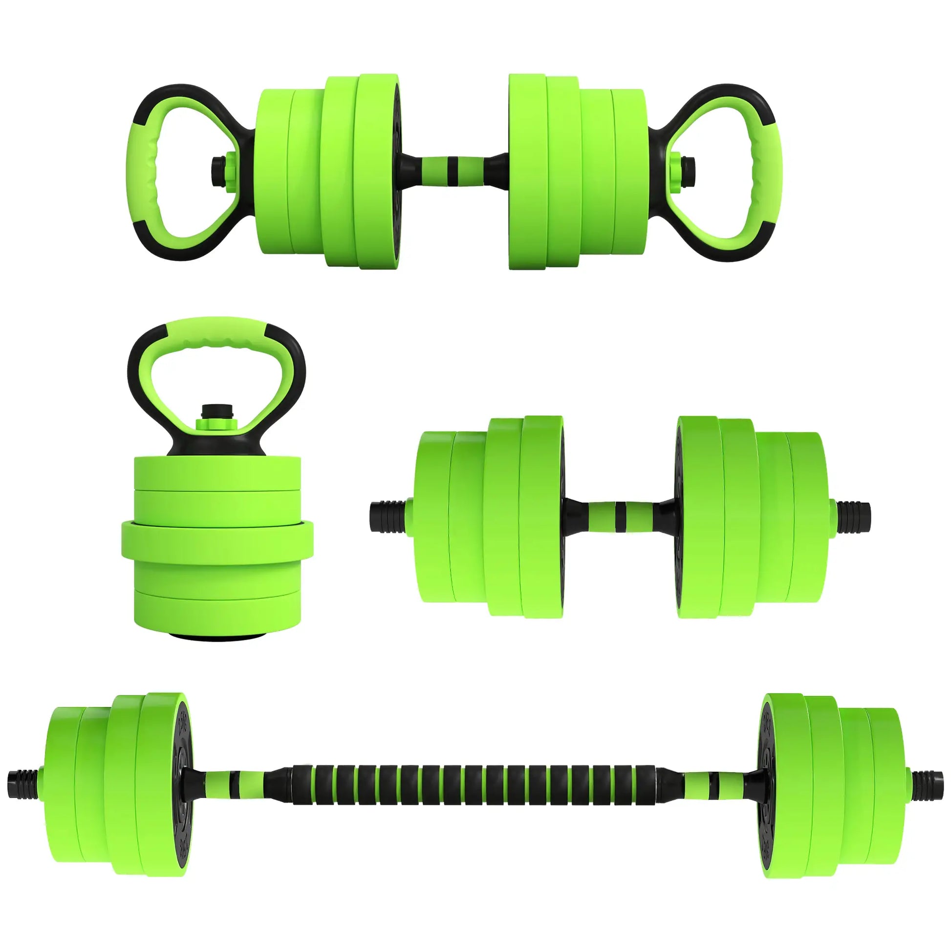66lbs 4-in-1 Adjustable Dumbbell Set, Barbell, Kettlebell, Green Dumbbells & Barbells Green at Gallery Canada