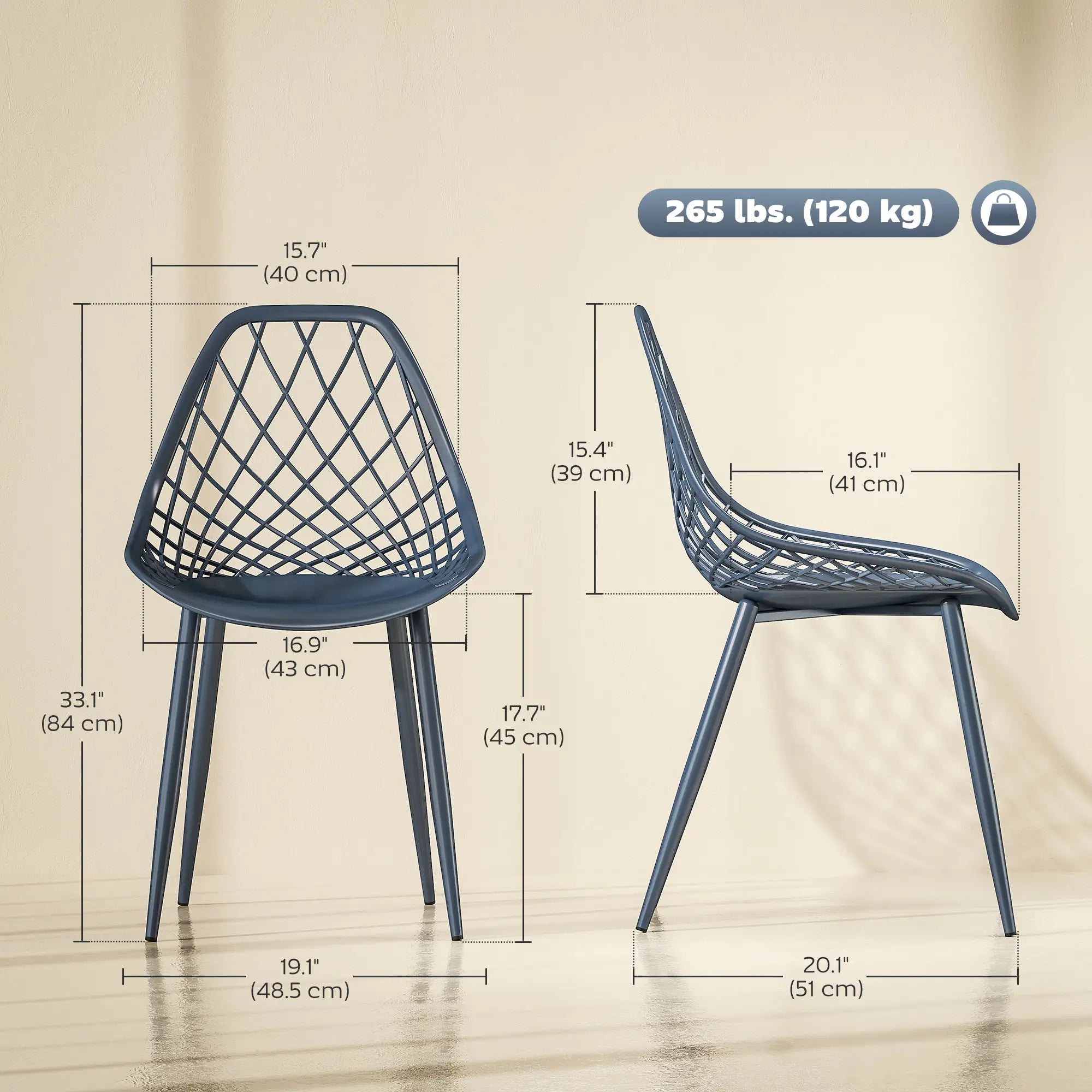 Modern Dining Chairs Set of 4, Plastic with Metal Legs, Blue Dining Chairs at Gallery Canada