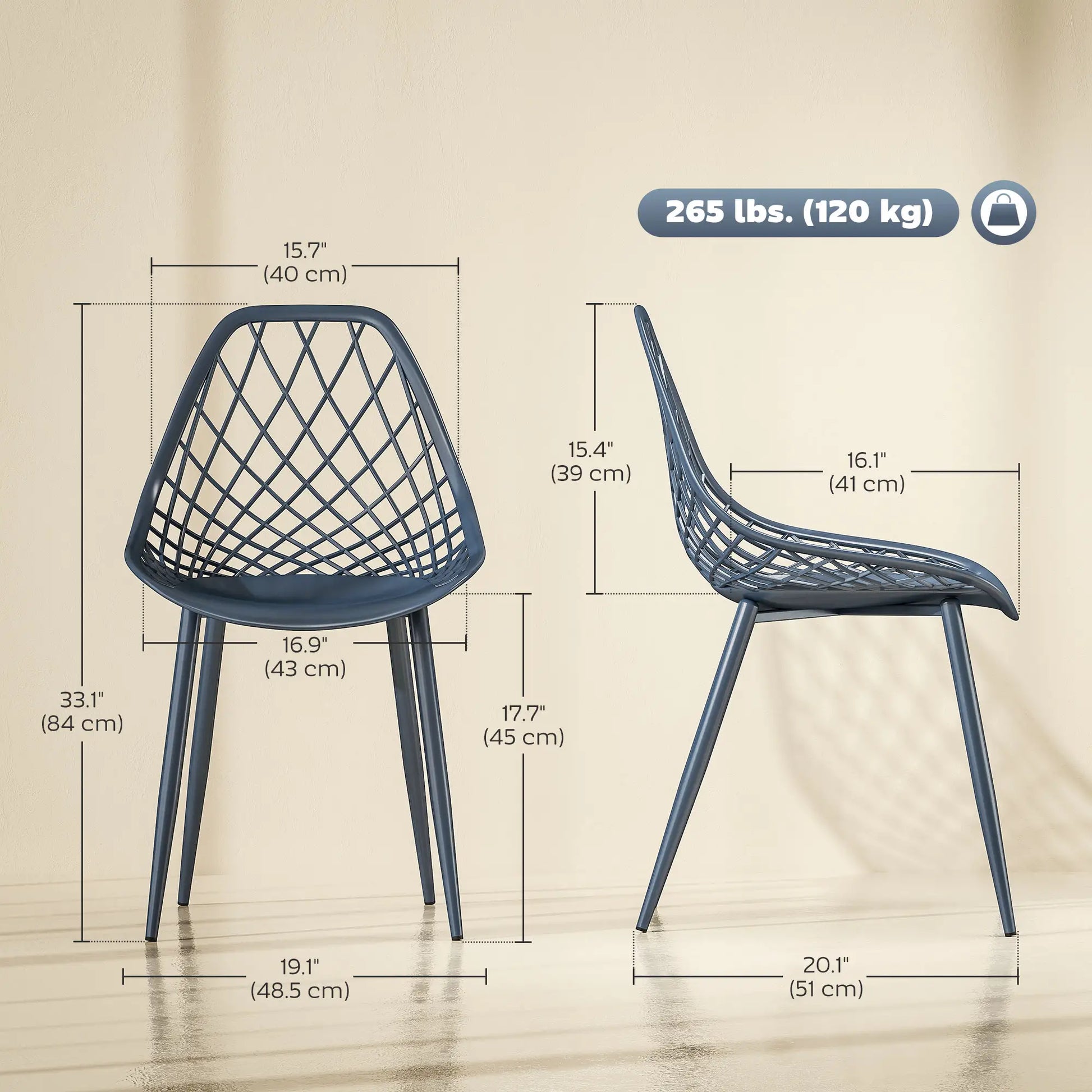 Modern Dining Chairs Set of 4, Plastic with Metal Legs, Blue Dining Chairs at Gallery Canada