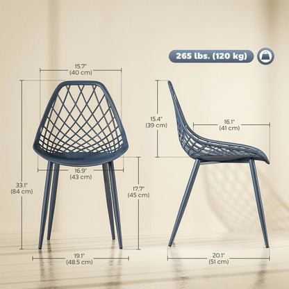 Modern Dining Chairs Set of 4, Plastic with Metal Legs, Blue Dining Chairs at Gallery Canada