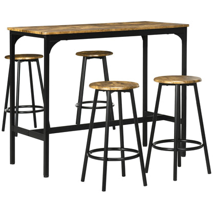 Ensemble de table de bar 5 pièces, hauteur de comptoir industriel, brun rustique, marron