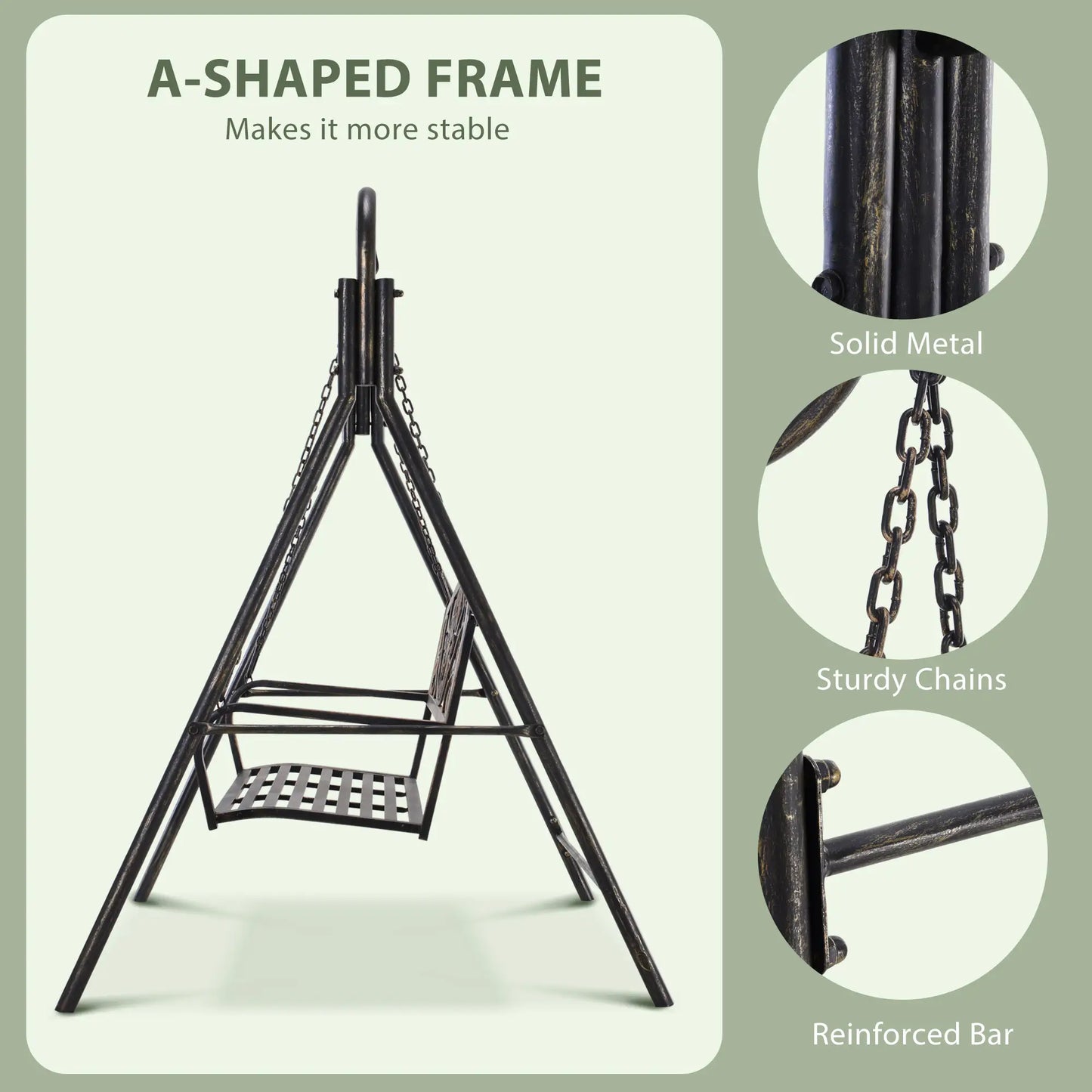 2 Seater Porch Swing Chair, Weather Resistant, Outdoor, Black Patio Swings with Stand at Gallery Canada