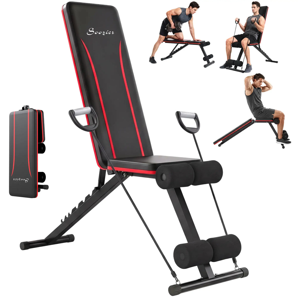 Folding Weight Bench, 7-Position Adjustable Incline Decline Weight Benches Black at Gallery Canada
