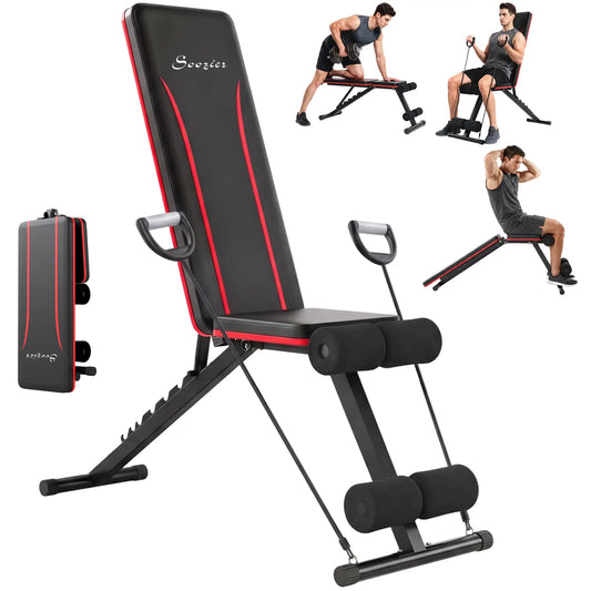 Folding Weight Bench, 7-Position Adjustable Incline Decline Weight Benches Black at Gallery Canada