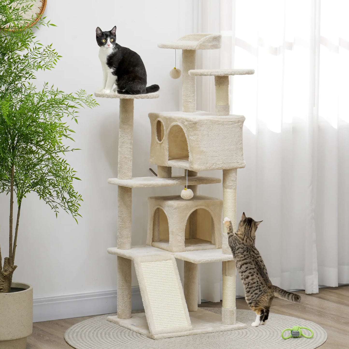 54" Cat Tree, Multi-Level Tower with Scratching Posts, Condos, Beige Cat Towers at Gallery Canada