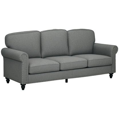 3-Seater Sofa, 81" Upholstered Linen Fabric, Rubberwood Legs, Grey 3-Seater Sofas Grey at Gallery Canada