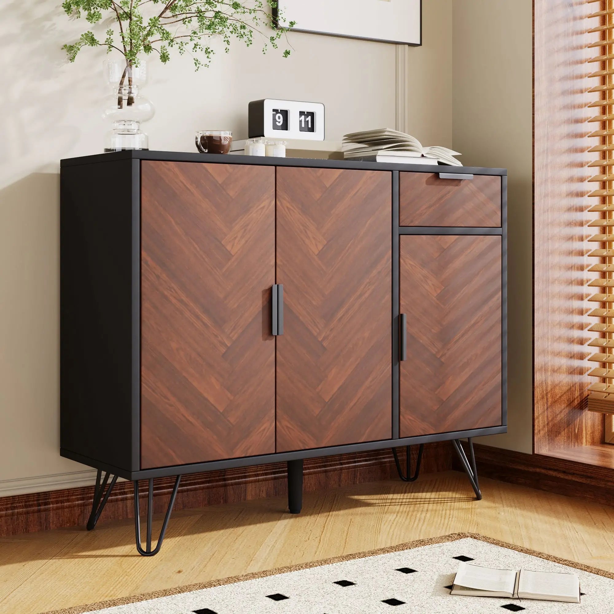 Storage Cabinet with Drawer, Adjustable Shelves, 35.5