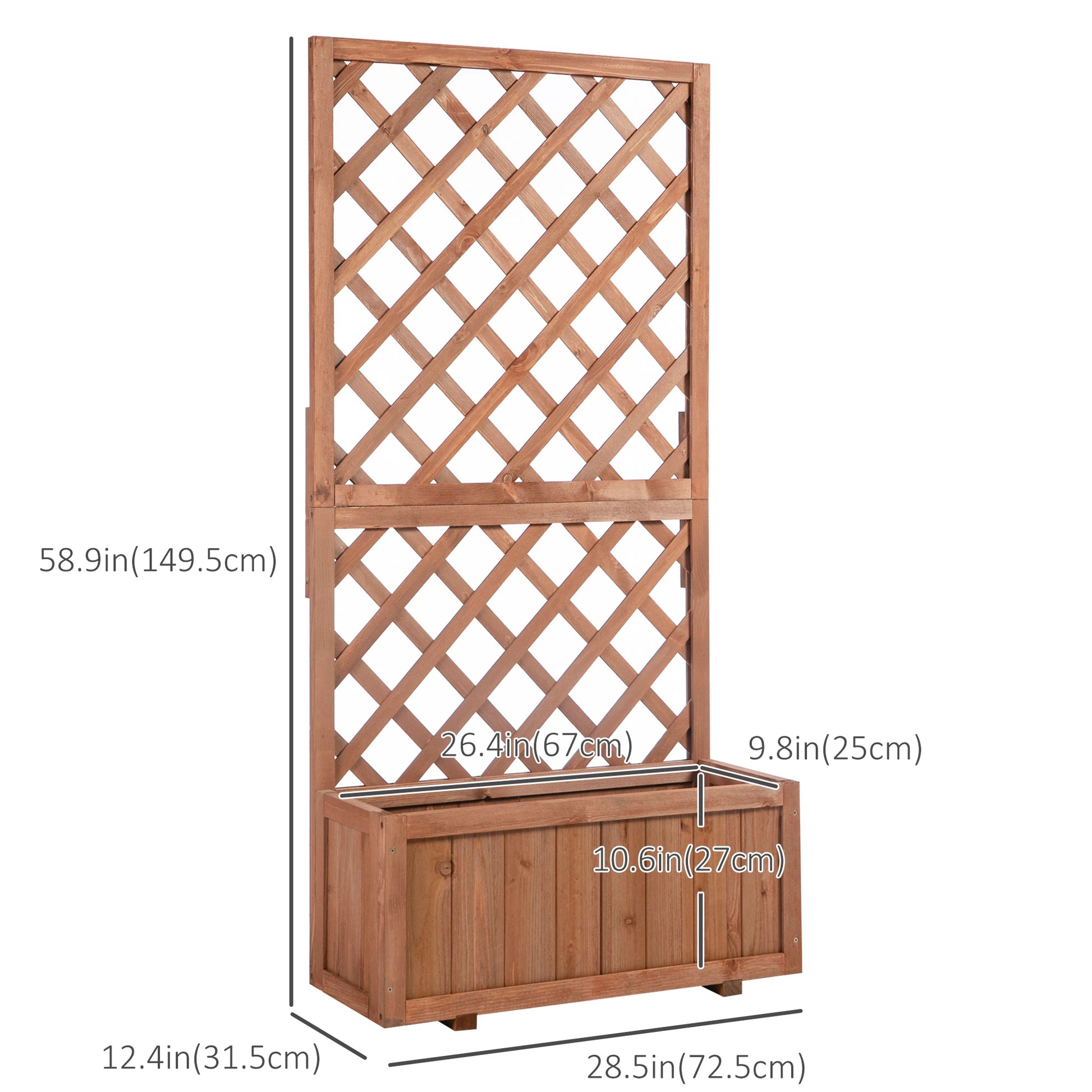 2.4 x 1 x 4.9 ft Wooden Pine Trough Planter with Trellis, Orange Wooden Planter Boxes at Gallery Canada