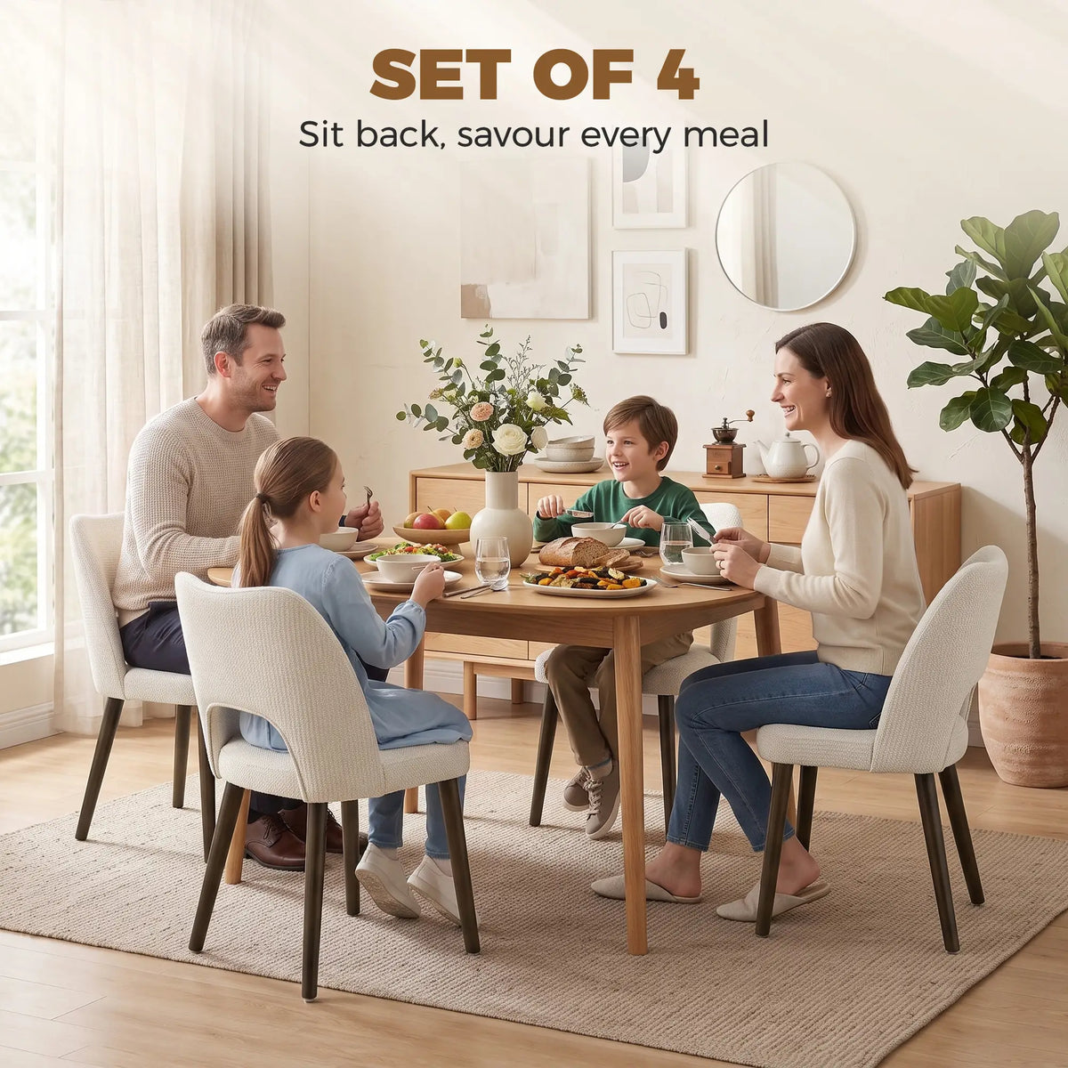 Upholstered Dining Chairs Set, Cream White