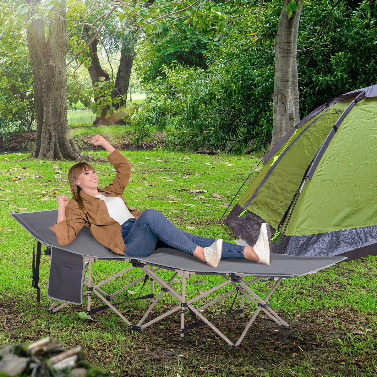 Folding Camping Cot for Adults, with Carry Bag, Side Pocket, Grey Camping Cots at Gallery Canada