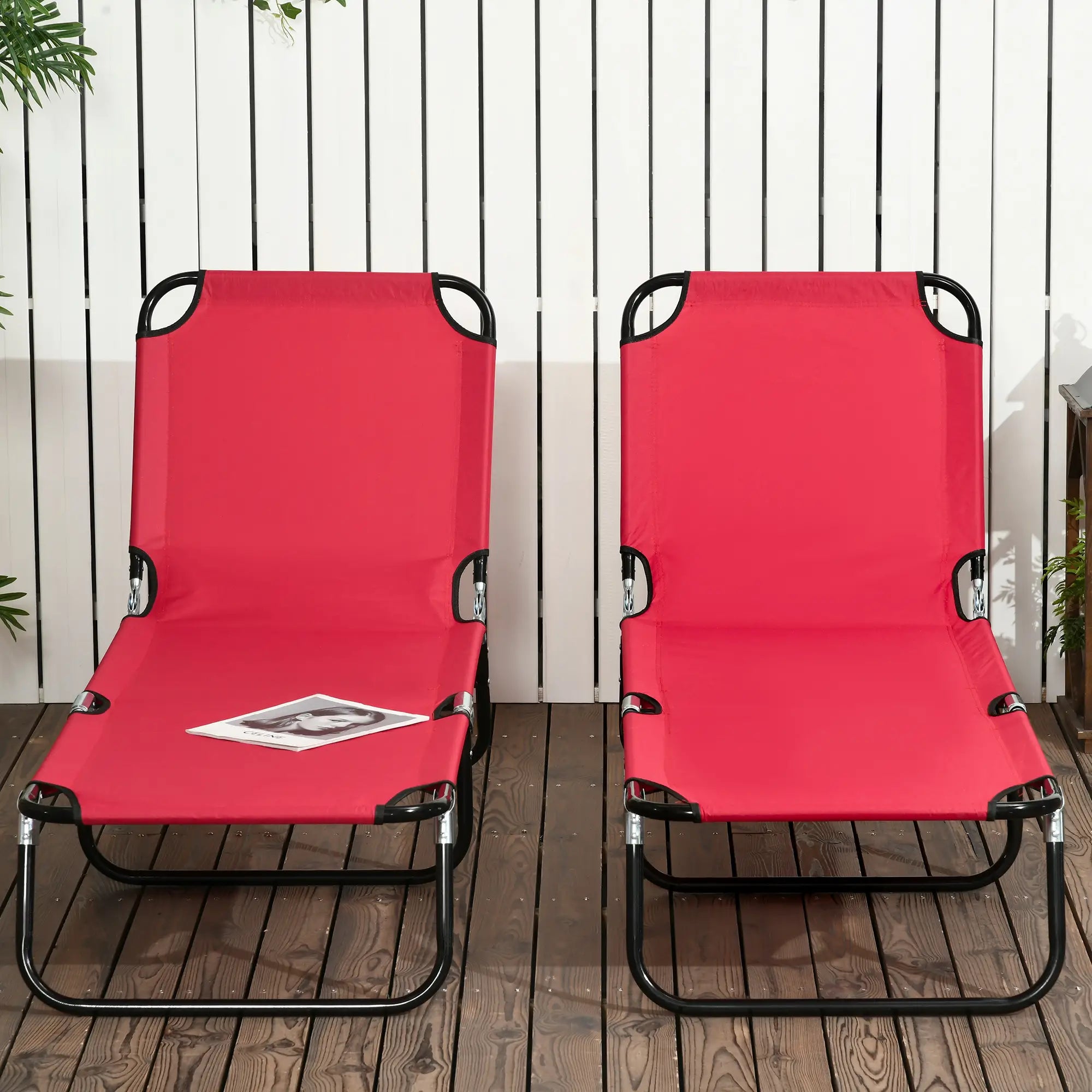 Set of 2 Folding Outdoor Lounge Chairs, Reclining Breathable Mesh, Red Lounger Chairs at Gallery Canada