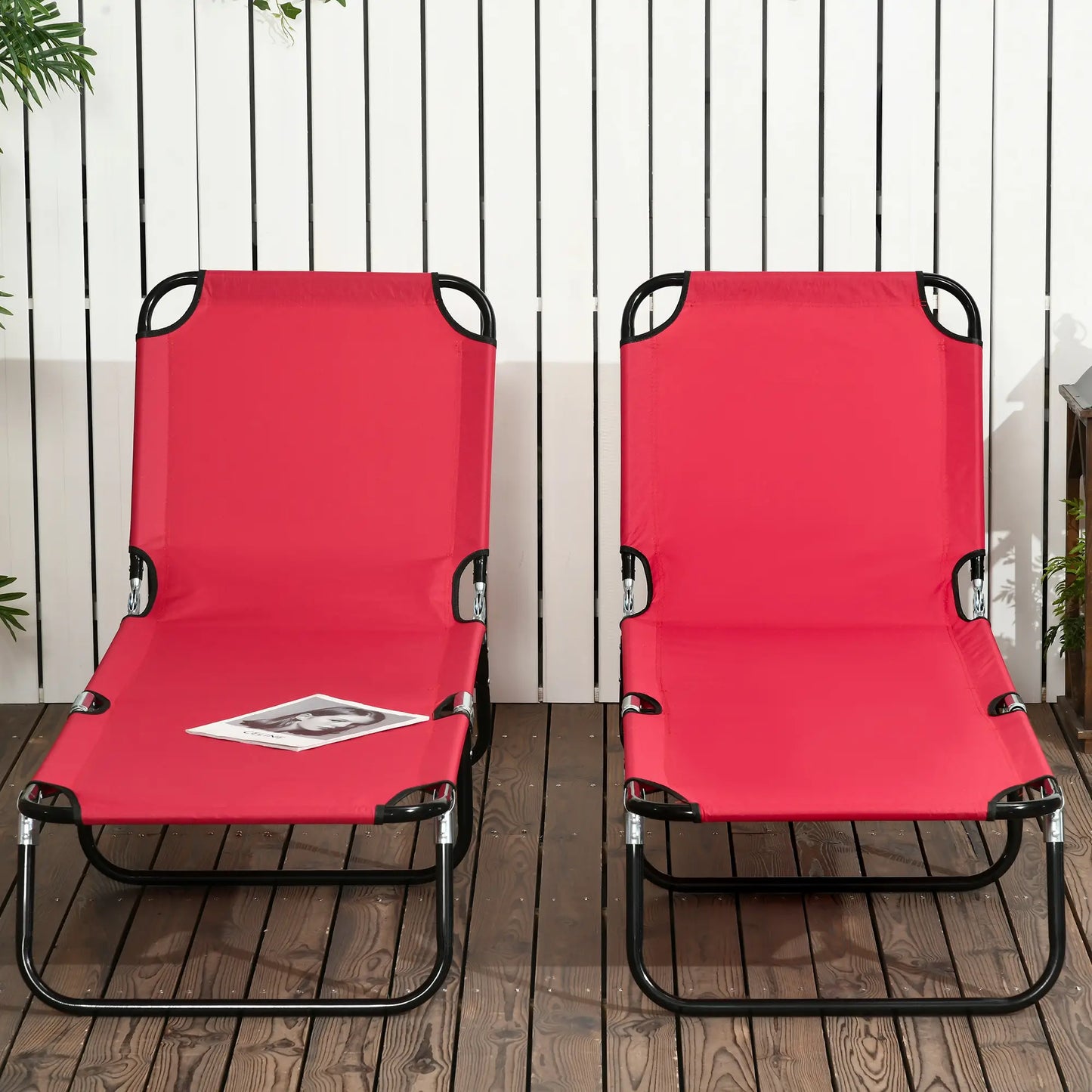 Set of 2 Folding Outdoor Lounge Chairs, Reclining Breathable Mesh, Red Lounger Chairs at Gallery Canada