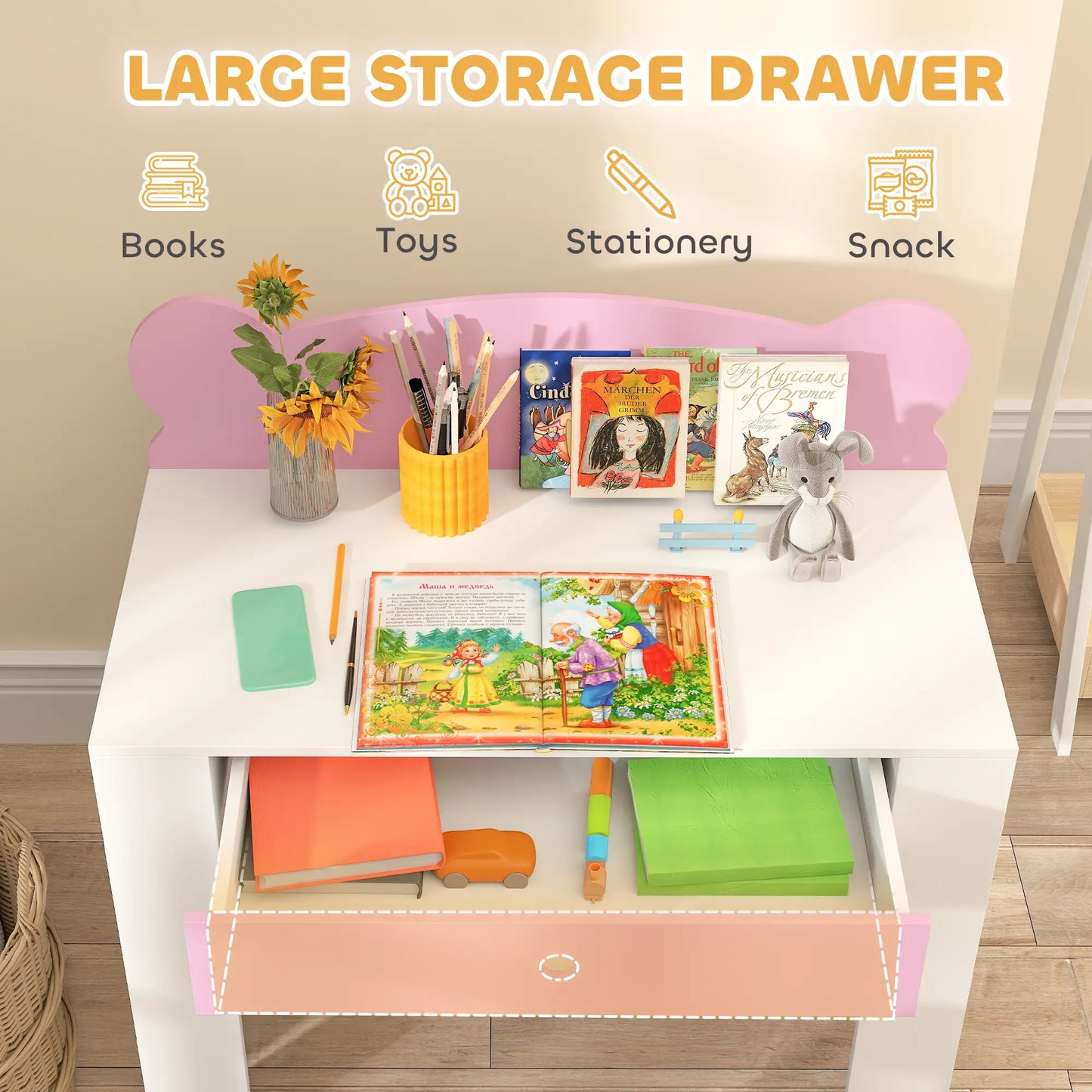 Kids Desk and Chair Set, Bear Theme, for Bedroom, Pink Kids Desk Sets at Gallery Canada