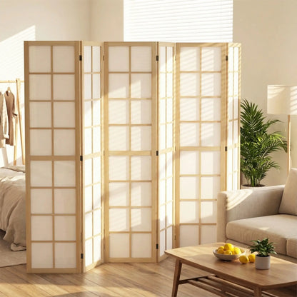 6 Panel Room Divider, 5.6 ft, Natural Wood, Folding Wall Partition Room Dividers at Gallery Canada