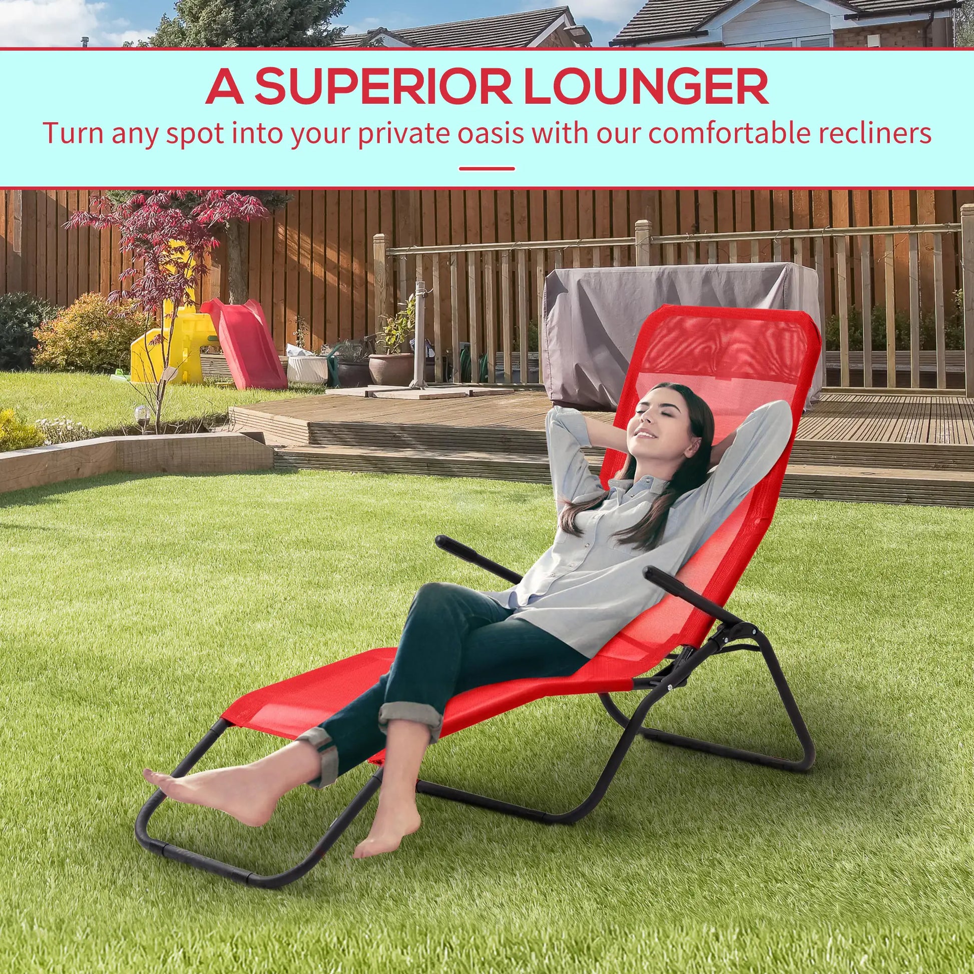 Foldable Patio Lounge Chair, Outdoor Beach Lounger, Breathable Mesh, Zero Gravity, Reclining, Footrests, Armrests, Garden, Pool, Red Lounger Chairs at Gallery Canada