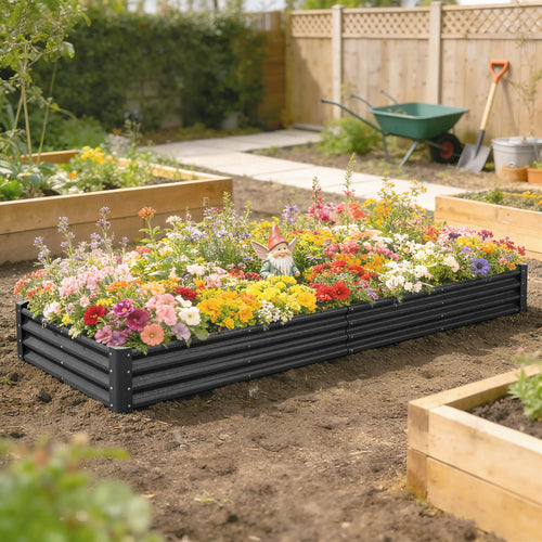 Galvanized Raised Garden Bed, 12 x 4 x 1ft, Reinforced Planter Box, Dark Grey