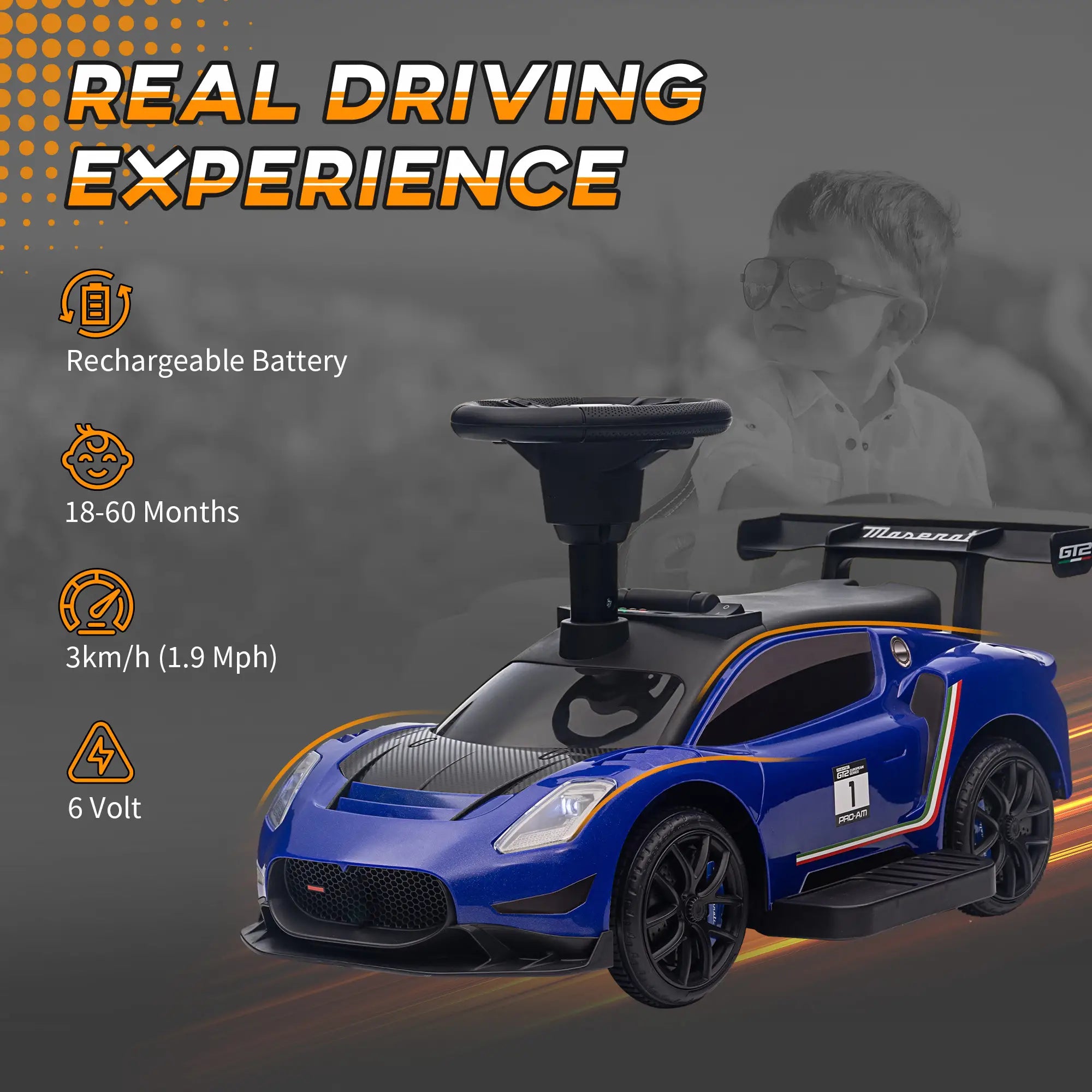 6V Maserati GT2 Electric Car for Kids, Blue Electric Toy Cars at Gallery Canada