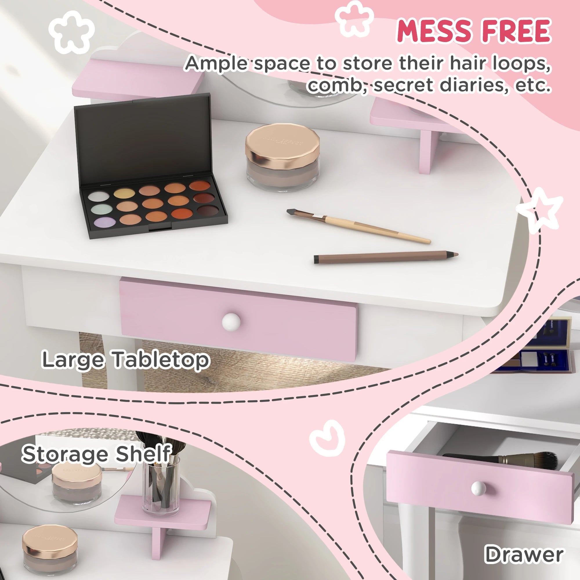 Kids Makeup Vanity Set with Stool, Mirror, Drawer, White Toy Vanity at Gallery Canada