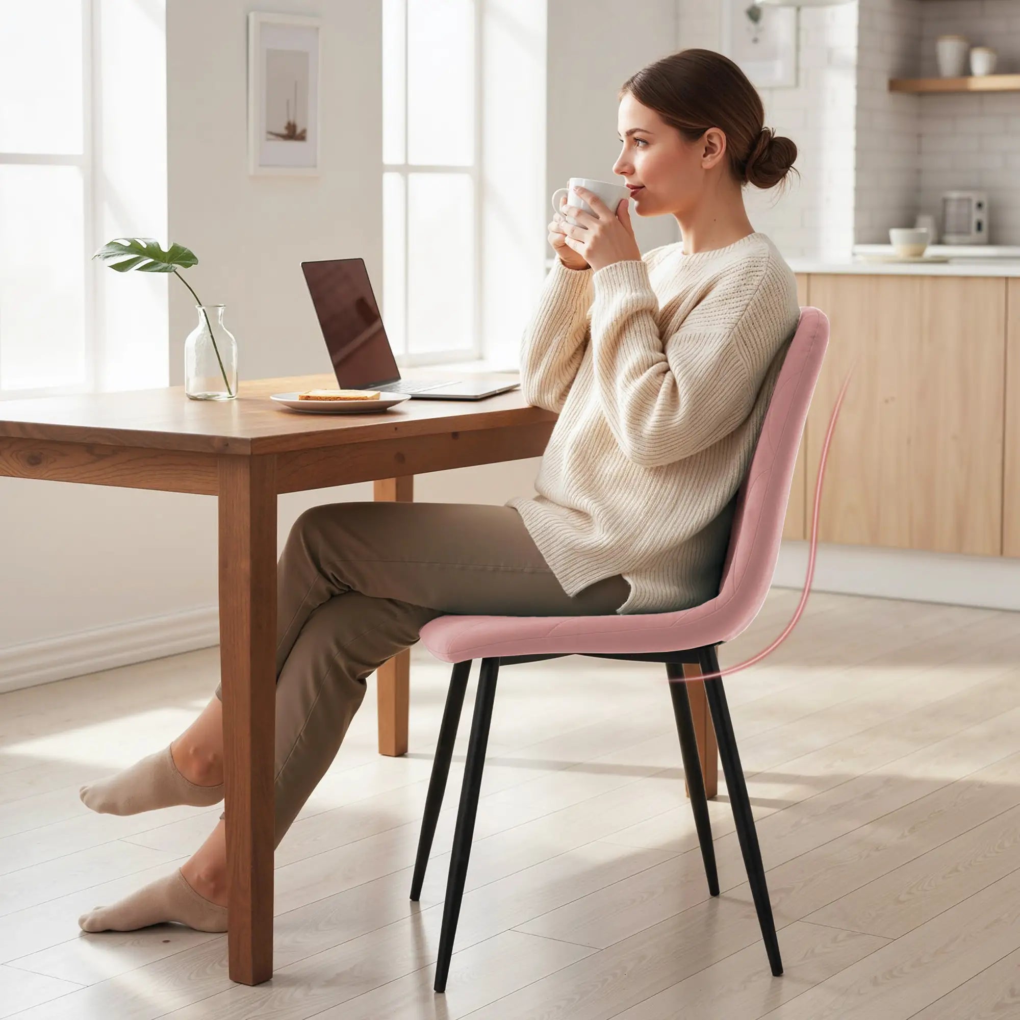 Upholstered Dining Chairs Set of 4, Steel Legs, Modern Kitchen, Pink Dining Chairs at Gallery Canada