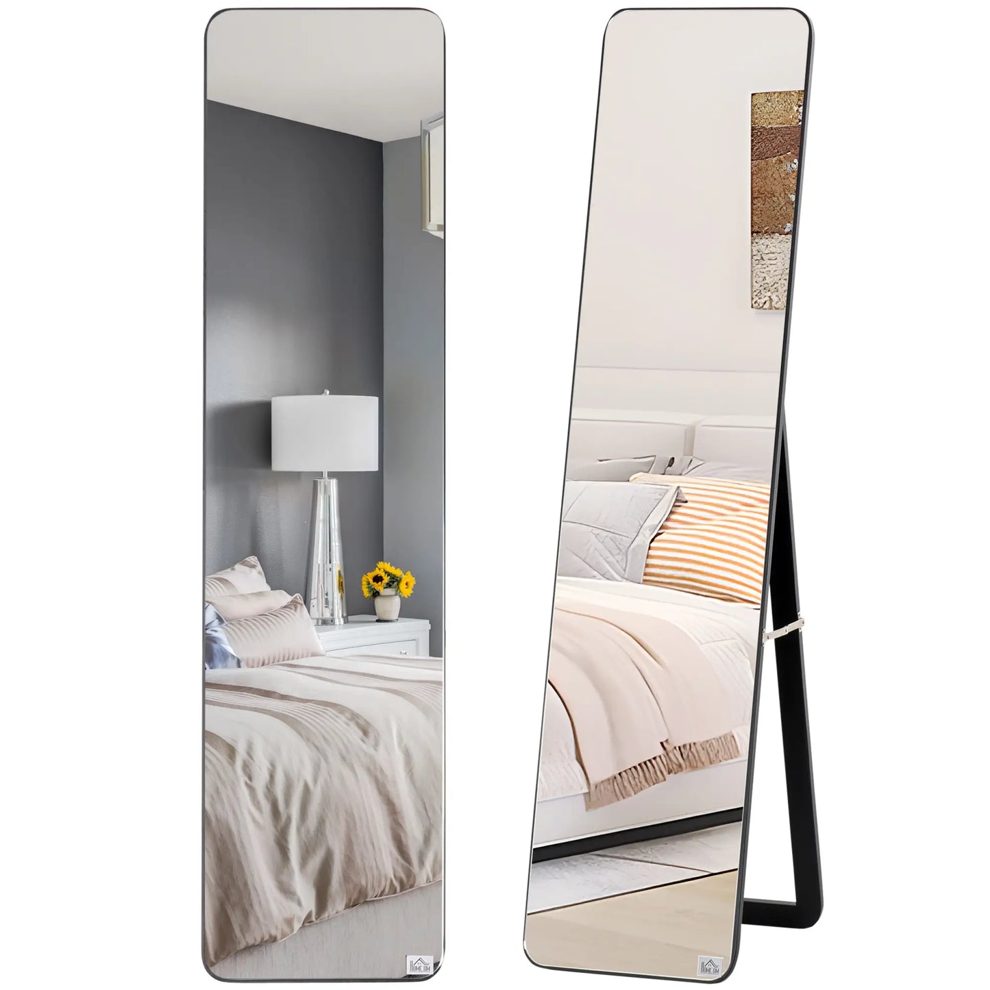 Full Length Mirror, Free Standing, Wood Frame, 15" x 61", Black Full Length Mirrors Black at Gallery Canada