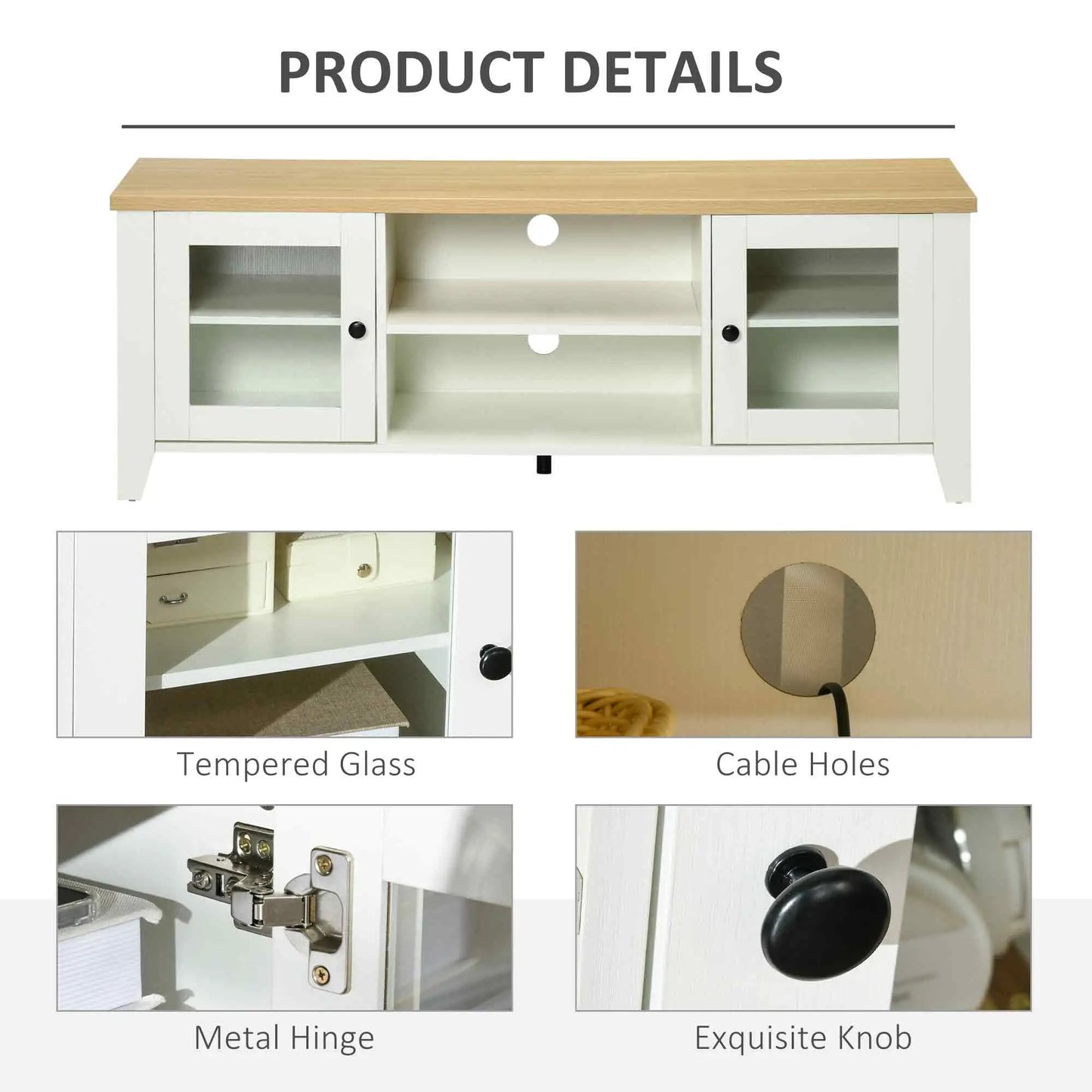 Fireplace TV Stand for 60 Inch TVs, Wood Cabinet with Storage, Oak, White TV Stands at Gallery Canada