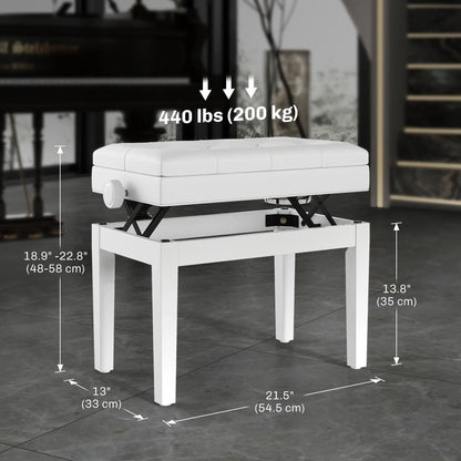Adjustable Piano Bench, Storage, Soft PU Leather Padded, White Piano Benches at Gallery Canada