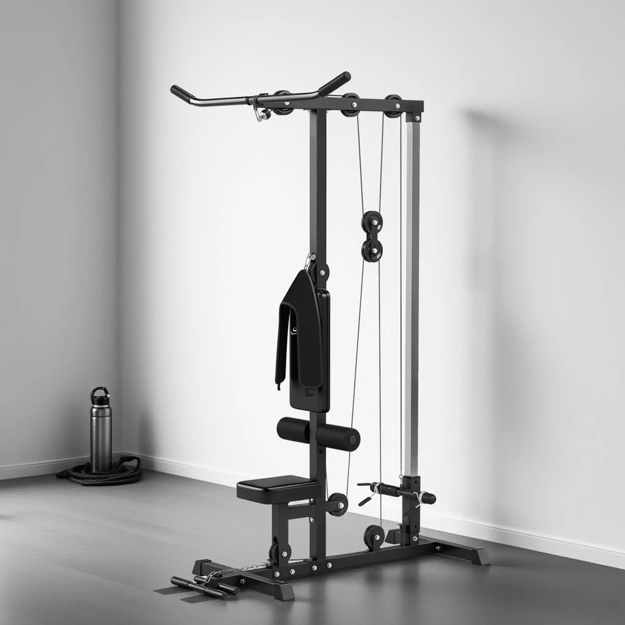 Lat Pull Down Machine, High Low Pulley, Adjustable Seat, Flip-Up Footplate, Black Power Towers at Gallery Canada
