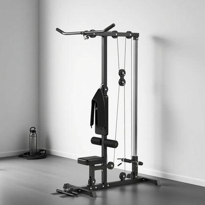 Lat Pull Down Machine, High Low Pulley, Adjustable Seat, Flip-Up Footplate, Black Power Towers at Gallery Canada