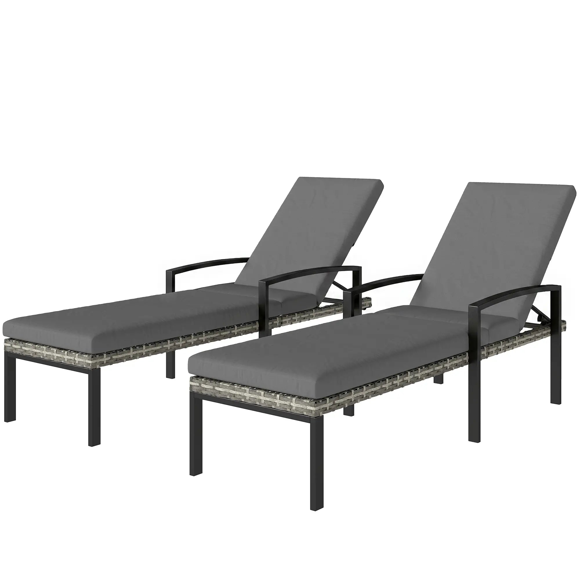 Outdoor Chaise Lounge Chairs, Set of 2 Wicker Patio Chairs, 5-Level Adjustable Backrest Wicker Chaise Loungers Gradient Grey, Light Grey, Black at Gallery Canada