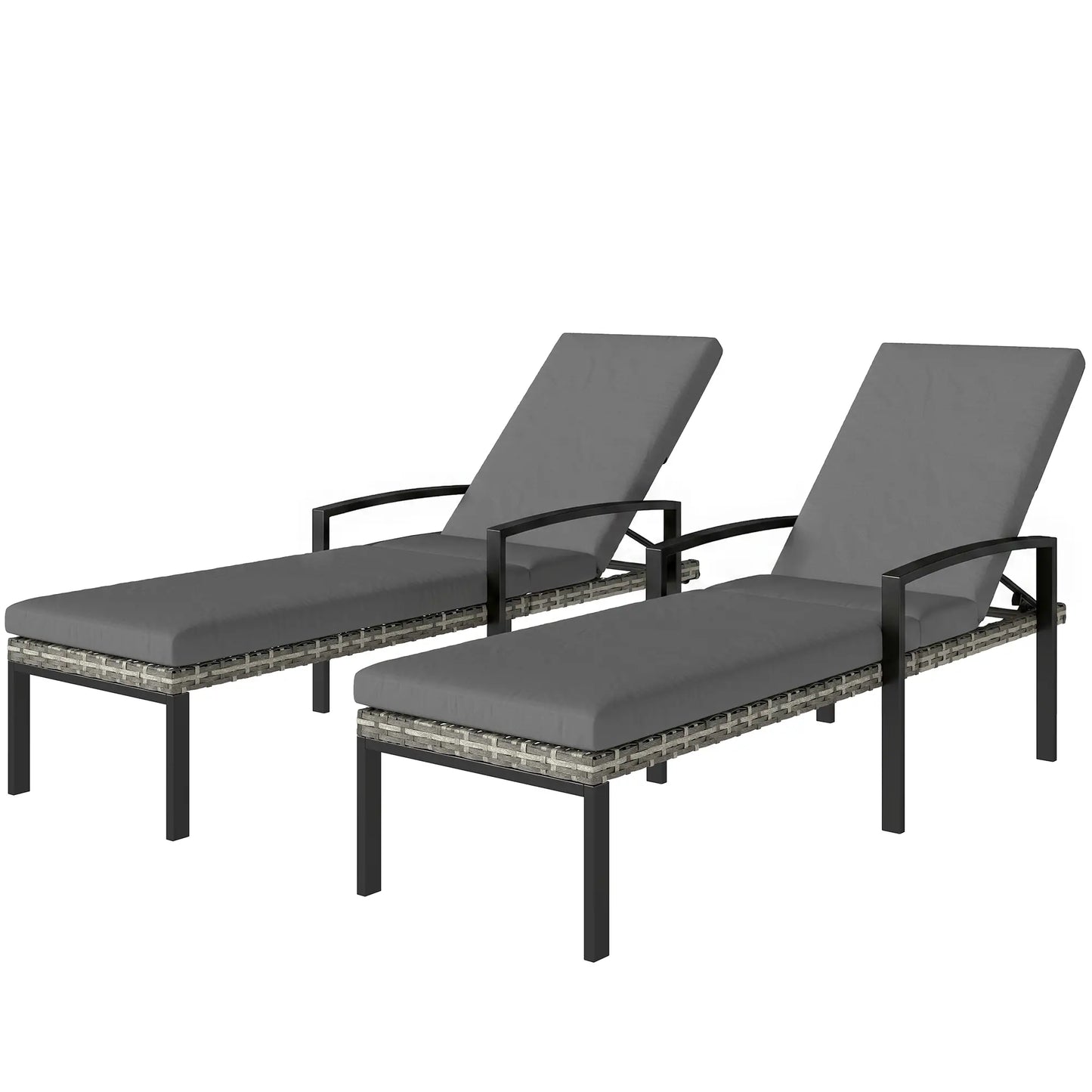 Outdoor Chaise Lounge Chairs, Set of 2 Wicker Patio Chairs, 5-Level Adjustable Backrest Wicker Chaise Loungers Gradient Grey, Light Grey, Black at Gallery Canada