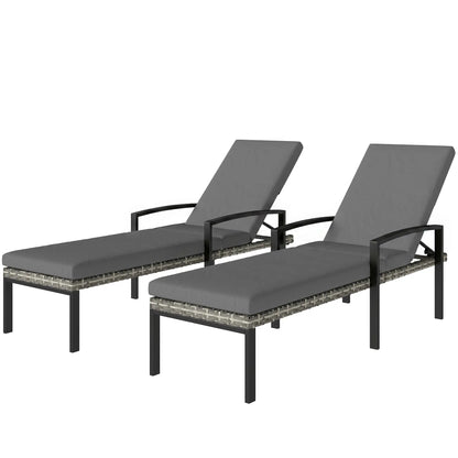 Outdoor Chaise Lounge Chairs, Set of 2 Wicker Patio Chairs, 5-Level Adjustable Backrest Wicker Chaise Loungers Gradient Grey, Light Grey, Black at Gallery Canada
