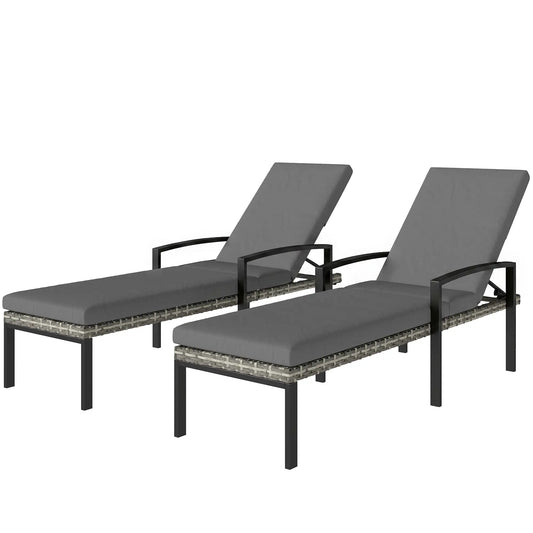 Outdoor Chaise Lounge Chairs, Set of 2 Wicker Patio Chairs, 5-Level Adjustable Backrest Wicker Chaise Loungers Gradient Grey, Light Grey, Black at Gallery Canada