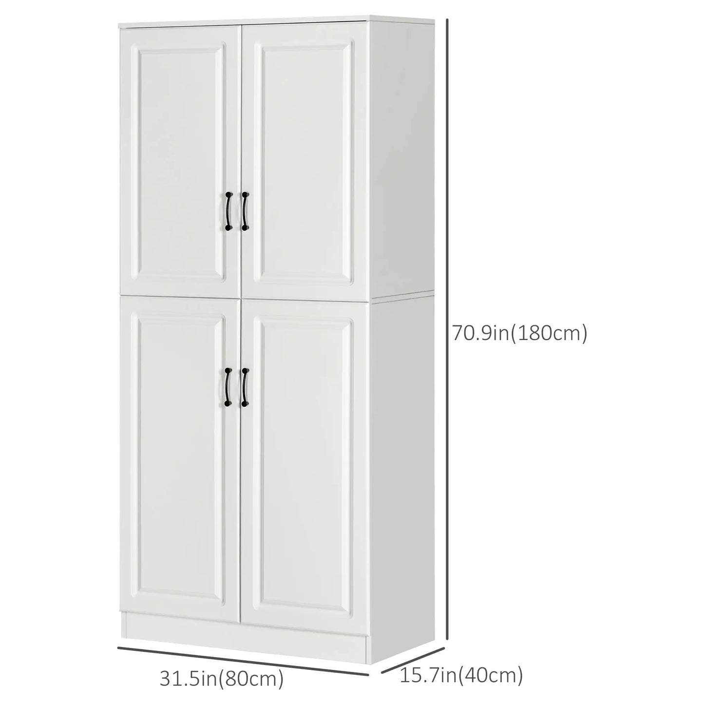 71" Freestanding Kitchen Pantry Cabinet, 4 Doors, Adjustable Shelves, White Kitchen Pantry Cabinets at Gallery Canada