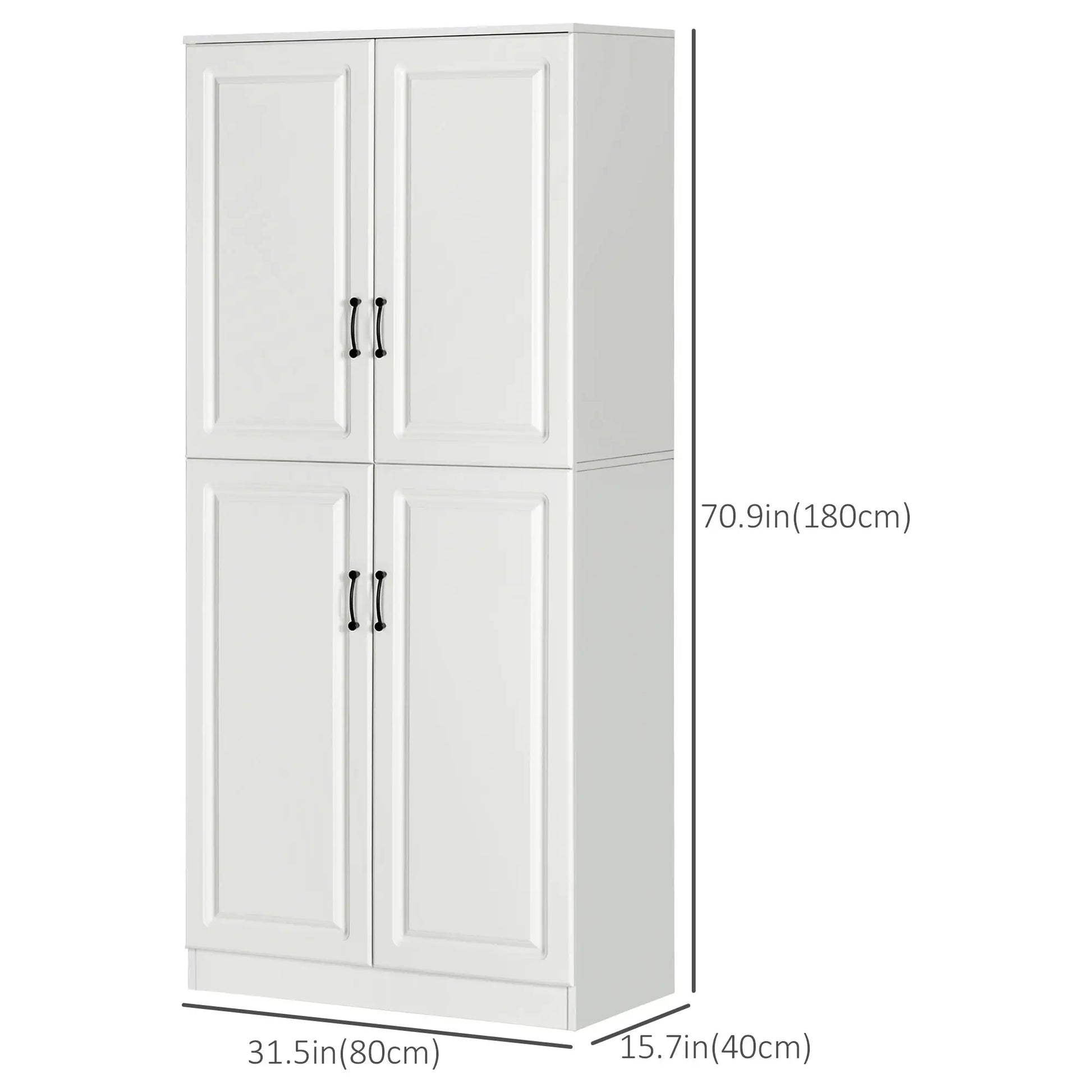 71" Freestanding Kitchen Pantry Cabinet, 4 Doors, Adjustable Shelves, White Kitchen Pantry Cabinets at Gallery Canada