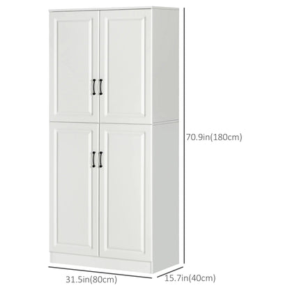 71" Freestanding Kitchen Pantry Cabinet, 4 Doors, Adjustable Shelves, White Kitchen Pantry Cabinets at Gallery Canada