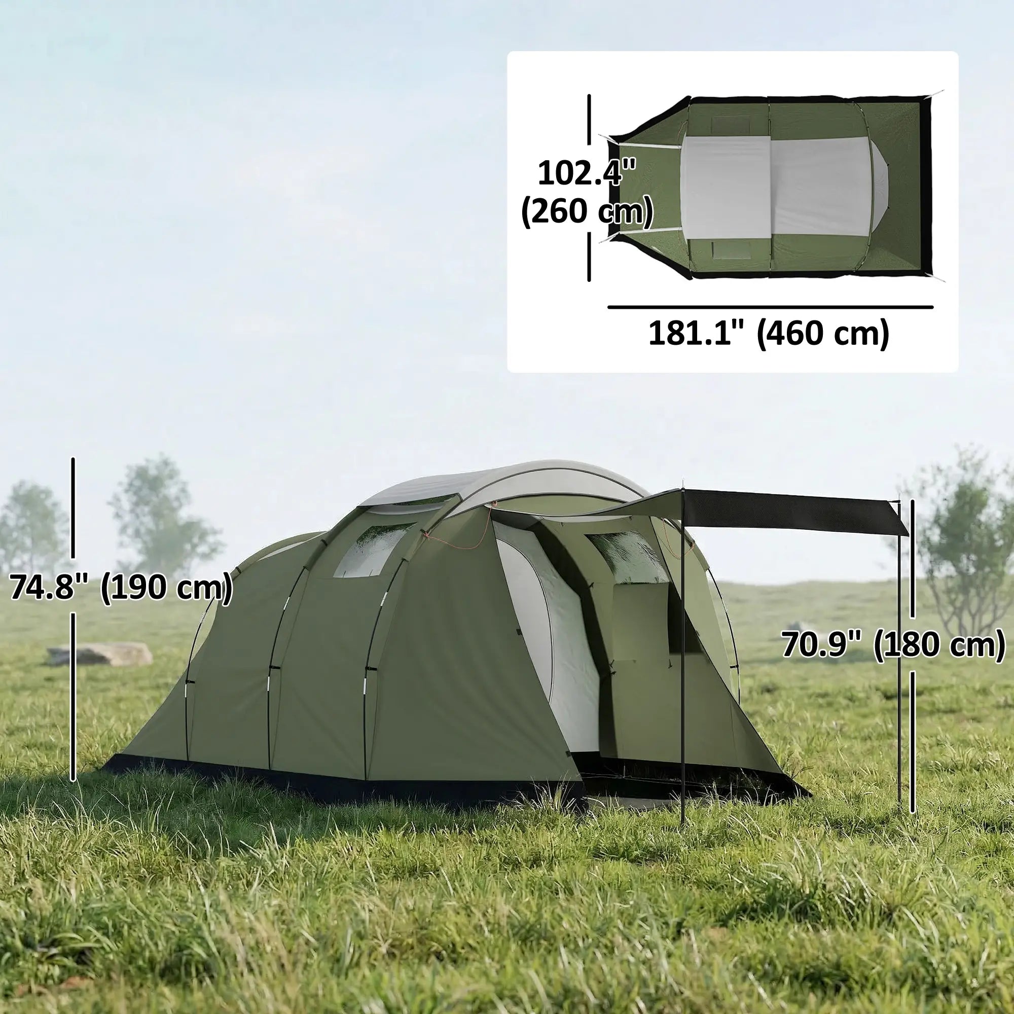 Waterproof Camping Tent, Two Room, 3-4 Person, Green Camping Tents at Gallery Canada
