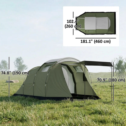 Waterproof Camping Tent, Two Room, 3-4 Person, Green Camping Tents at Gallery Canada